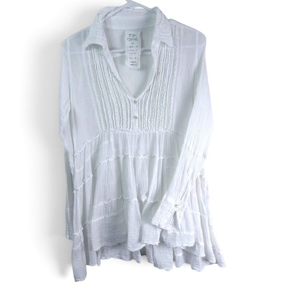 Free People Tops - free people one boho tiered swing gauzy cotton shirt small pintuck ruffle button